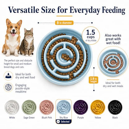 Ceramic Slow Feeder Dog Bowls with Anti-Slip, Slow Feeder & Non-Slip Design, Boredom and Anxiety Reducer, Suitable for All Breed Dogs and Cat (Ceramic-Blue) - color: Ceramic-Blue