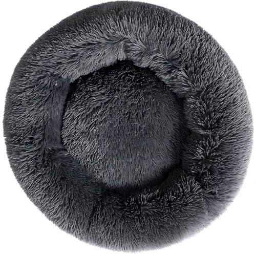 Donut Cat Bed Dog Bed Round Plush Pet Cushion Fluffy Rabbit Cave Pet Beds Warm Cozy Anti Anxiety Beds Dog Pillow for 5KG Large Pet - color: Dark Gray, size: 17inch
