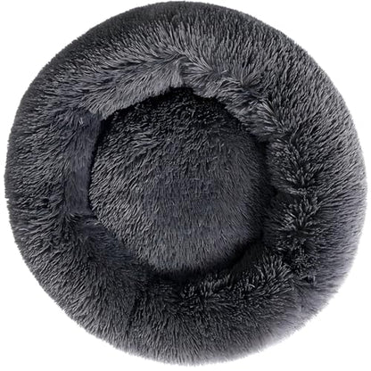 Donut Cat Bed Dog Bed Round Plush Pet Cushion Fluffy Rabbit Cave Pet Beds Warm Cozy Anti Anxiety Beds Dog Pillow for 5KG Large Pet - color: Dark Gray, size: 17inch