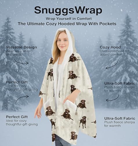 E&S Pets Sherpa Wearable Blanket Hoodie for Women – Soft Fleece Snuggs Wrap – 32 Dog & Cat Breeds – Warm Pet Lover Gifts - color: Labrador Chocolate