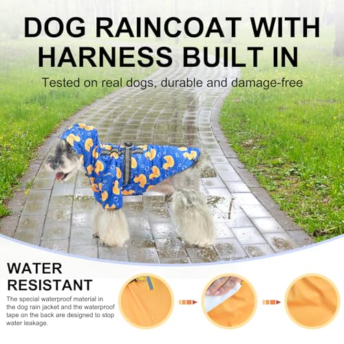 BEAUTYZOO Dog Raincoat Hooded with Harness Built-in, Slicker Poncho, Waterproof Dog Rain Coat for Winter Rainy Snowy Days, Yellow Duck, XS - color: Duck Blue, size: XS(Back 10.5", Chest 16.9", Neck 12")