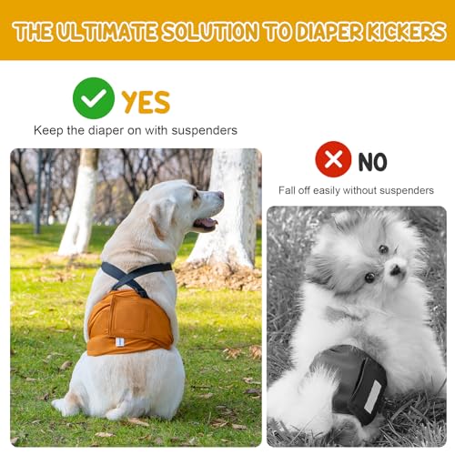 3 Pack Avont Male Dog Belly Band with Suspenders, Reusable Boy Doggie Diaper with Harness, Escape Proof, Non-Slip, Washable Doggy Pee Wraps for Small Medium Large Dogs - color: Black/Grey/Brown, size: 2XL
