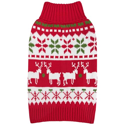 KYEESE Dog Christmas Sweater, Warm Turtleneck Dog Sweater for Small Dogs Boy Girl with Snowflake & Reindeer Pattern, Cozy Winter Knitwear with Leash Hole, Festive Holiday Outfit, Small - color: 1# Christmas, size: Small (4-7lbs)