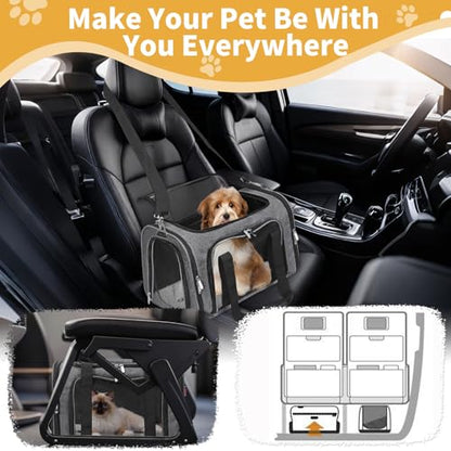 Soft-Sided Cat/Dog/Pet Carrier, Collapsible Pets Travel Carriers for Big Cats/Small Dogs with Shoulder Strap & Removable Mat, Mesh Puppy Carry Bag, Up to 16 Lbs, TSA Airline Approved(Dark Grey) - color: Dark Grey, size: 17"L x 11"W x 11"H
