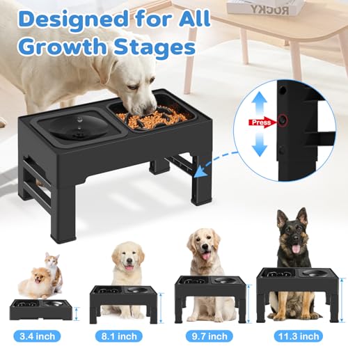 2-in-1 Elevated Slow Feeder Dog Bowls, 4 Height Adjustable Raised Dog Bowls Stand with No Spill Water Bowl, Non-Skid Pet Food Feeding Set for Small, Medium, Large Dogs Cats - size: Slow Feeder