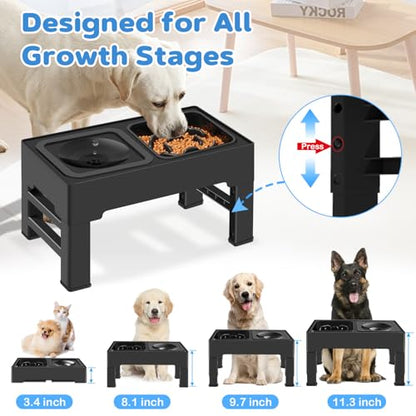 2-in-1 Elevated Slow Feeder Dog Bowls, 4 Height Adjustable Raised Dog Bowls Stand with No Spill Water Bowl, Non-Skid Pet Food Feeding Set for Small, Medium, Large Dogs Cats - size: Slow Feeder