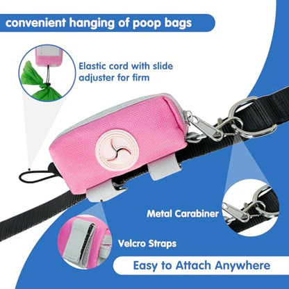 Dog Poop Bag Holder Zippered Pouch, Portable Waste Bag Dispenser with 1 Metal Clip, Fashion Color Matching Canvas Holder for Leashes - Pink - color: Pink