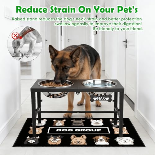 SHAINFUN Elevated Dog Bowls with Mat for Large & Extra Large Dogs, Raised Dog Bowl Stand with Two 101oz Stainless Steel Bowls, Tall Dogs Food Water Bowl Holder - color: Black-3L
