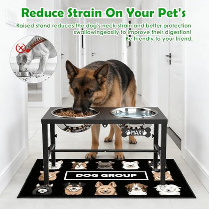 SHAINFUN Elevated Dog Bowls with Mat for Large & Extra Large Dogs, Raised Dog Bowl Stand with Two 101oz Stainless Steel Bowls, Tall Dogs Food Water Bowl Holder - color: Black-3L