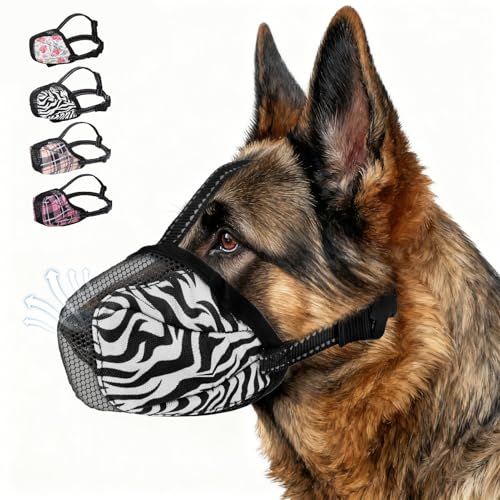 KOOLTAIL Dog Muzzle, Soft Muzzle for Small Medium Large Sized Dogs to Anti & Prevent Barking Grooming Biting, Reflective Adjustable Air Mesh Basket Muzzles, Allows Panting and Drinking,Tiger M - color: Tiger, size: Medium