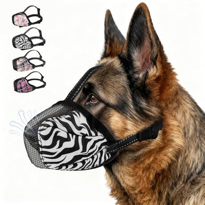 KOOLTAIL Dog Muzzle, Soft Muzzle for Small Medium Large Sized Dogs to Anti & Prevent Barking Grooming Biting, Reflective Adjustable Air Mesh Basket Muzzles, Allows Panting and Drinking,Tiger L - color: Tiger, size: Large