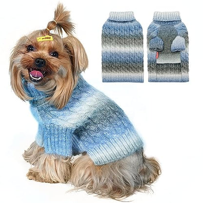 KYEESE Dog Sweater Thick Cable Knit Pet Sweater Gradient Color Small Dog Sweater Fuzzy Warm with Sleeves, Blue, X-Small - color: 07# Blue, size: X-Small (4-6lbs)