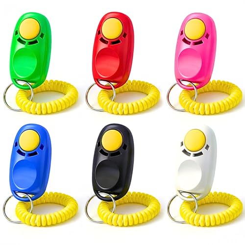 Pet Training Clicker 6 Pack – Assorted Colors Dog Obedience & Behavior Training Aid with Wrist Strap – Durable, Easy to Use & Value Pack