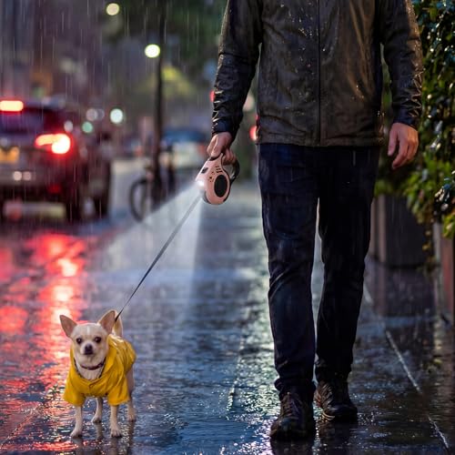 Retractable Dog Leash with USB Rechargeable Flashlight for Night Walks, 16FT Automatic Telescopic Tractor Dog Leash for Small and Medium Dogs, Beige - color: apricot