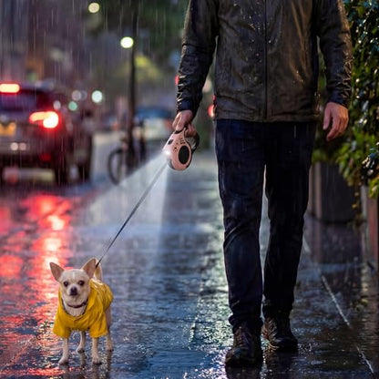 Retractable Dog Leash with USB Rechargeable Flashlight for Night Walks, 16FT Automatic Telescopic Tractor Dog Leash for Small and Medium Dogs, Beige - color: apricot