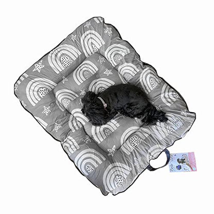 Woombie PortaPet, Portable Lazy Dog Lounger Bed in A Bag, Travel Pet Bed with Easy Carry Handles, Zips Shut to Carry Toys and Treats, Gray Rainbow, Large - size: Large