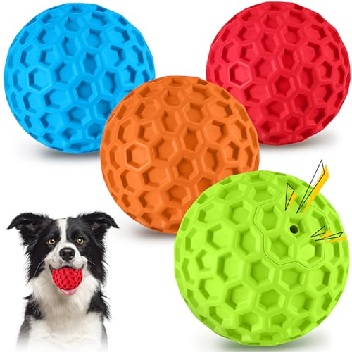 havit Indestructible Squeaky Dog Balls for Aggressive Chewers, Interactive Dog Toys to Keep Them Busy, Rubber Dog Chew Toy for Large Medium Breeds, Outdoor Waterproof (4 Colors) - color: 4 Colors