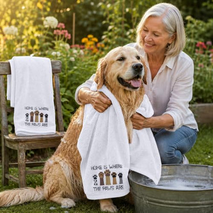 DAN RIVER Dog Towel - Pack of 1, 100% Cotton, 20x40, Ultra Soft, Super Absorbent & Quick Drying Towel for Dogs, Cats, and Other Pets, White Home. - color: White-home