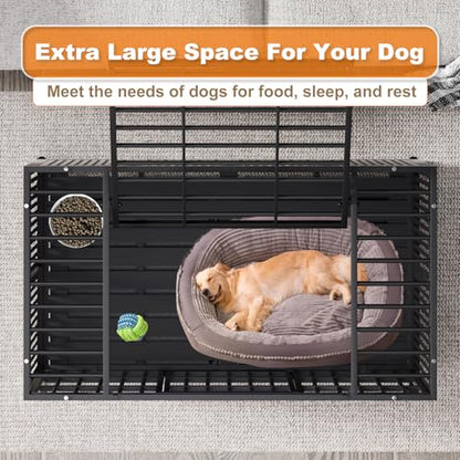 Snuowu 54 Inch Heavy Duty Dog Crate with Wheels, Metal Big Dog Cage for Large and Medium Dogs, Extra Large XL XXL Indestructible Dog Crate with Removable Tray. - size: 53.4"L x 29.0"W x 32.0"H