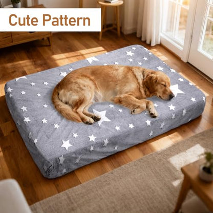 Flannel Dog Bed Covers Replacement Washable, Elastic Edged Dog Bed Sheet with Glow in the Dark Star Design for Large & Medium Pet Beds, Cover Only (Gray, 52.0" L x 28.0" W x 5.0" Th) - color: Gray, size: 52.0"L x 28.0"W x 5.0"Th