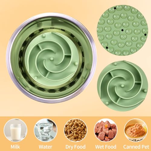 Slow Feeder Dog Bowls Insert, Bestalk Soft Silicone Slow Eating Feeder Insert with Suction Cups for Small, Medium and Large Dogs, Fit into Basic and Elevated Dog Bowls, Green - color: Green, size: L