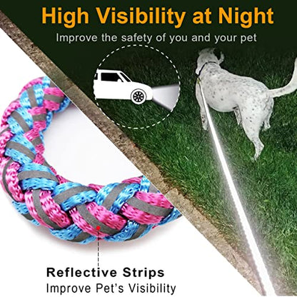 2/3/4/6/10 Foot Reflective Dog Leash Strong Nylon Rope Braided Heavy Duty for Large Medium Small Dogs Walking Training Leads (Pink, 4ft * 1/2") - color: Pink, size: 4ft * 1/2"