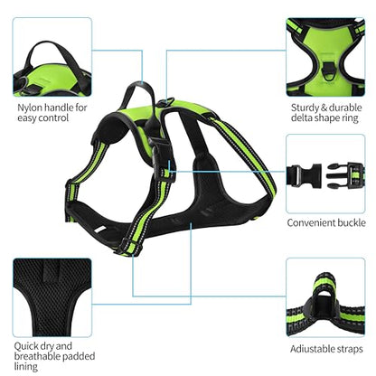 Green No-Pull Dog Harness with 2 Leash Clips，Soft Padded Vest for Small Dog, Adjustable Reflective Dog Vest Easy to Put on and Take Off,(Neck: 13"~17", Chest: 17"~21",Green Small) - color: Green, size: Small