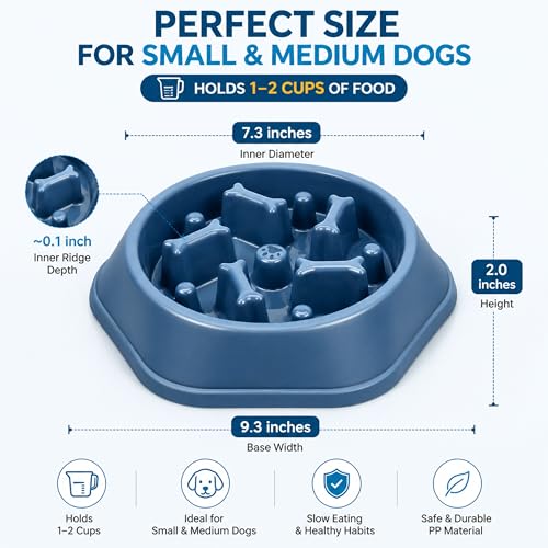 Slow Feeder Bowl for Small & Medium Cats & Dogs - Durable Slow Feeding Bowl with Non-Slip Base - Anti-Choking Puzzle Food Bowl for Dogs That Helps Mental Stimulation & Reduces Fast Eating-Blue - color: Blue