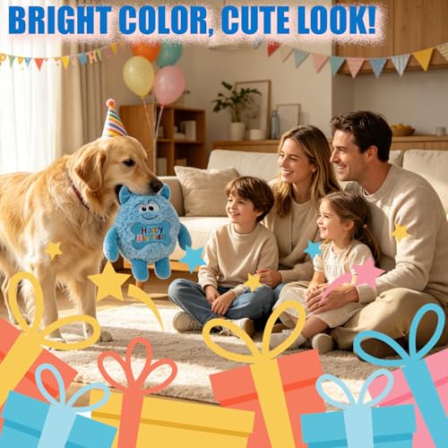 Plush Dog Birthday Toy for Girl Boy Gifts, Crinkle Squeaky Dog Toy Keep Them Busy Tug of War Stuffed Dog Chew Toy for Small Medium Large Dogs (Sky Blue) - color: Sky Blue