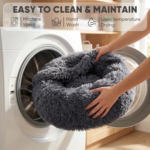 Himax Medium Dog Bed, Round Dogs Beds with Blanket Attached, Comfort Fluffy Calming Dog Bed Washable (20"/26"/35") Deep Grey - color: Grey, size: 26.0"L x 26.0"W x 9.0"Th