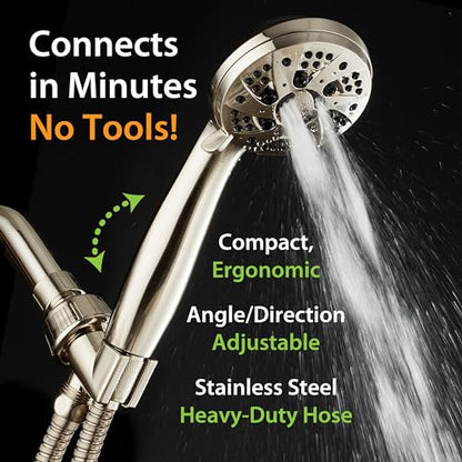 AquaDance High Pressure 6-Setting Full Brushed Nickel Handheld Shower Head with Stainless Steel Hose. Officially Independently Tested to Meet Strict US Quality & Performance Standards! - color: Brushed Nickel, size: 2.5 Gallon Per Minute, style: 2.5 Gallo