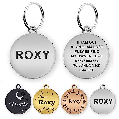 Dog Tags Engraved for Pets Personalized Dog Name Tags Dog ID Tags Small Cat Tags Large Dog Collar Tags Custom Text Stainless Steel Engraved on Both Sides(S Silver) - color: Silver, size: Small
