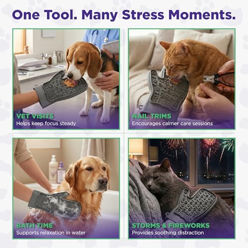 Lixy Pet LickMitt – Dual-Sided Calming & Grooming Mitt for Dogs and Cats – Human-Held Silicone Treat Mitt for Anxiety Relief, Bonding & Shedding – BPA-Free, Food-Grade, Easy Clean – Gray - color: Gray