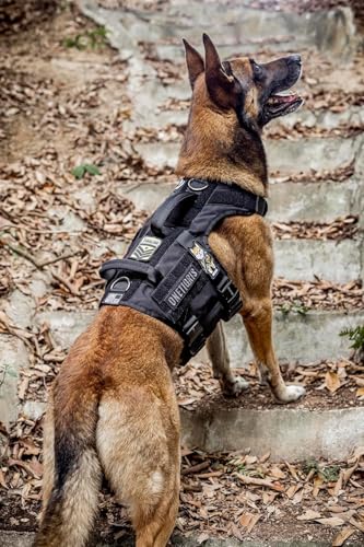 OneTigris Tactical Large Dog Harness, 5X Metal Buckled No Pull Service Dog Harness Vest with Hook & Loop Panels, Military Heavy Duty Dog Vest for Walking Hiking Training - color: Black, size: XL