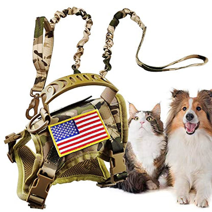 Tactical Cat Harness and Leash for Walking Escape Proof, Adjustable Military K9 Pet Vest Harness Easy Control for Large Cat, Puppy and Small Dog (Camo) - color: Camo