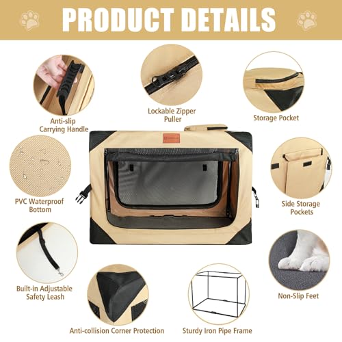 AlfaTok Collapsible & Foldable Dog Crate - Portable & Soft for Large Dogs, 36 x 25 x 25 Inch