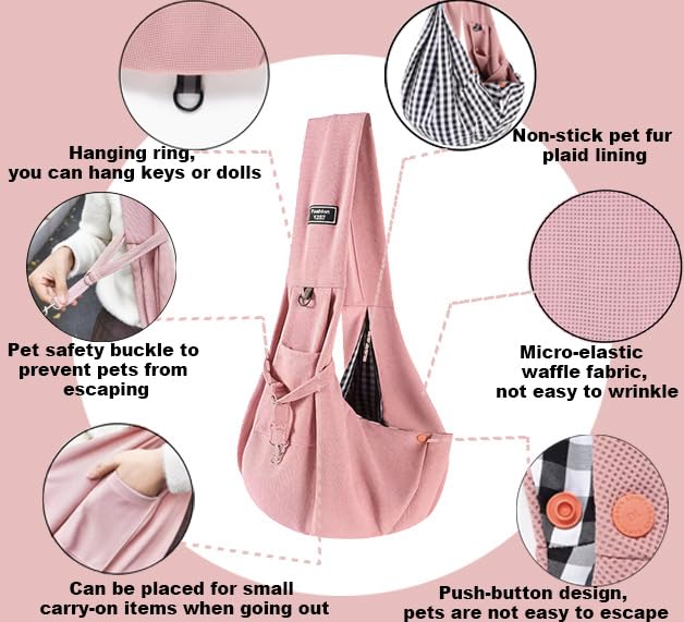 Dog Slings for Small Dogs,Soft and Breathable Waffle Fabric,Puppy Essentials,Reversible Dog Sling with Organizer Pocket,Suitable for Small Dogs and Cats,Pink - color: pink