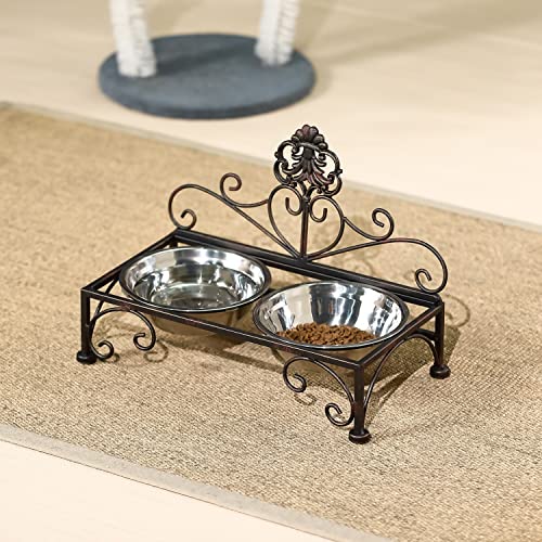 Elevated Dog Bowls for Small Dogs Metal Raised Dog Bowl Cat Dish Stand with Double Stainless Steel Pet Feeder for Food and Water Lifted Cats Bowls with Stand Elevated Pets Bowl Holder - Height 3.54" - size: 3.54" Height Black
