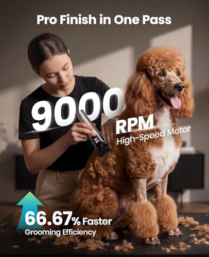 oneisall Dog Clippers for Grooming Thick Hair, Professional 9000RPM 5 Speed with 5 in 1 DLC Blade, 280min Cordless, Low Noise Dog Grooming Kit with 8 Metal Combs Carring Case for Dogs Cats Pet | 280Min Cordless. Low Noise. 5 in 1 DLC Blade.8 Metal Combs w