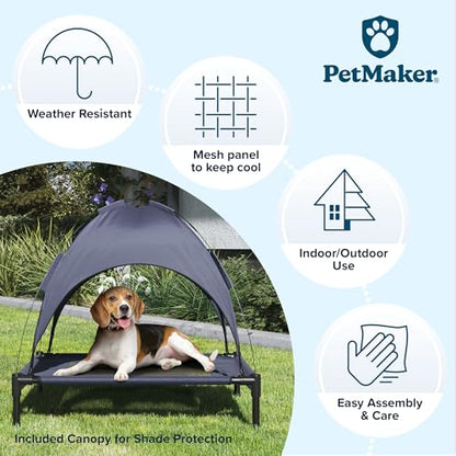 Elevated Dog Bed with Canopy - 30x24-Inch Portable Pet Bed with Non-Slip Feet - Indoor/Outdoor Dog Cot with Carrying Case by PETMAKER (Blue)