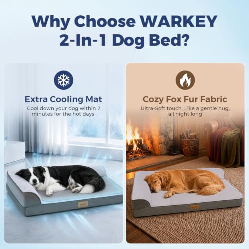 Cooling Dog Bed for Large Dogs, Orthopedic Dog Bed with Cooling Gel Mat, Removable Washable Cover, Waterproof Lining, Non-Slip Bottom, Summer Pet Bed for Sleeping, Size:49"*38"*8" - size: X-Large