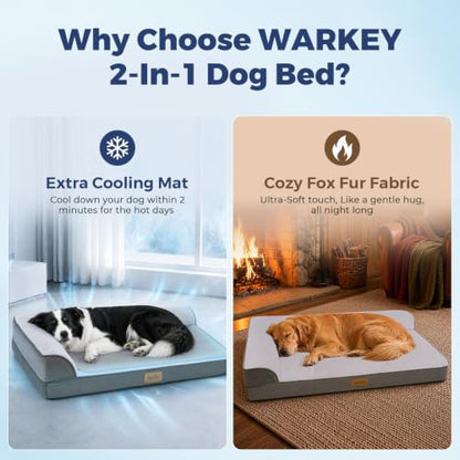 Cooling Dog Bed for Large Dogs, Orthopedic Dog Bed with Cooling Gel Mat, Removable Washable Cover, Waterproof Lining, Non-Slip Bottom, Summer Pet Bed for Sleeping, Size:49"*38"*8" - size: X-Large