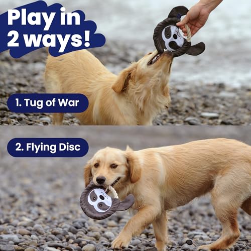 PAWSPIK Flying Disc Tug-of-War Toy, Eco-Friendly Recycled Material, Squeaker Toy for Medium and Large Dogs, for Throwing & Fetching 8.5" Diameter (Fierce Fox) - style: Fierce Fox