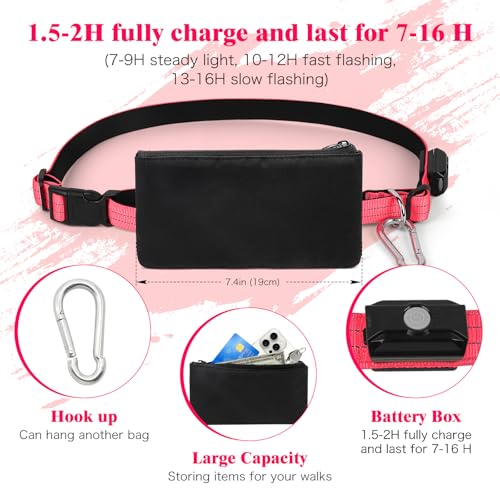 LED Hands Free Dog Leash, Waist Leash for Dog Walking, Retractable Bungee Light Up Dog Leash, LED Handless Dog Running Leash, Reflective Running Leash for Jogging Training Hiking (Pink) - color: Pink