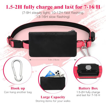 LED Hands Free Dog Leash, Waist Leash for Dog Walking, Retractable Bungee Light Up Dog Leash, LED Handless Dog Running Leash, Reflective Running Leash for Jogging Training Hiking (Pink) - color: Pink