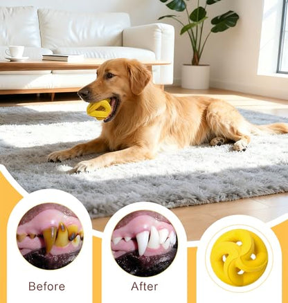 Natural Rubber Indestructible Dog Toys, Durable Dog Chew Toys for Aggressive Chewers - Interactive Dog Toy Balls for Anxiety Relief, Safe for Most Breeds, Fetch Training, 4", Lemon - color: Lemon