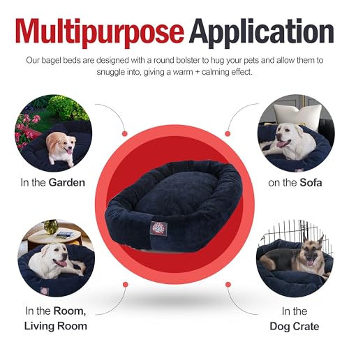 Majestic Pet Large Dog Bed, Washable Orthopedic Donut Cuddle Bed for Big Dogs, Calming Pet Bed with Bolster Support,Micro-Velvet Villa Navy Blue 40x29x9 Inch - color: Navy