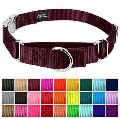 Country Brook Petz - Martingale Dog Collar - Heavy Duty Nylon Adjustable Martingale Dog Collar with Premium Buckle for Small Medium Large Breeds (5/8 Inch, Extra Small, Burgundy) - color: Burgundy, size: Extra Small (Pack of 1)