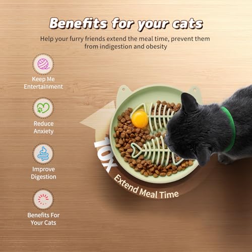 Slow Feeder Cat Bowl, 2 PCS Silicone Cat Bowl, Slow Feeder Ideal for Dry and Wet Food, Easy to Clean, Interactive Puzzle Toy for Pets Food Training, Keeps Cats Busy,6.69" W*0.65" H - color: 2Pack-Grey Green&Grey