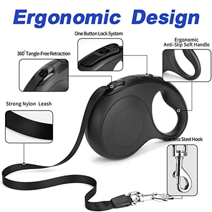Retractable Dog Leash, 26 Feet Dog Leash for Small to Large Dogs up to 110lbs, Anti-Slip Handle One Button Lock and Release, Heavy Duty 360° Tangle-Free